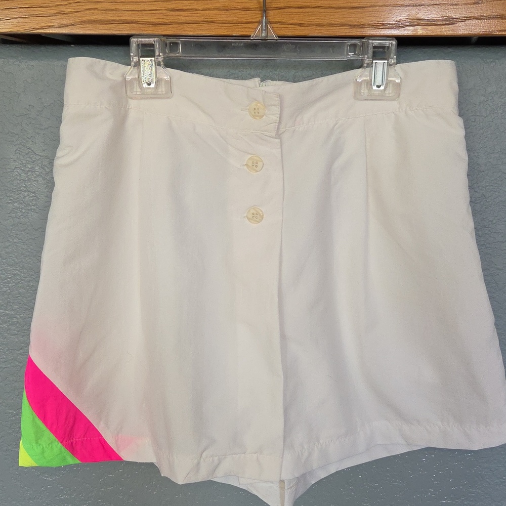 Vintage 1980s White skort with neon pink,  green,  yellow. Vogin of Scottsdale
